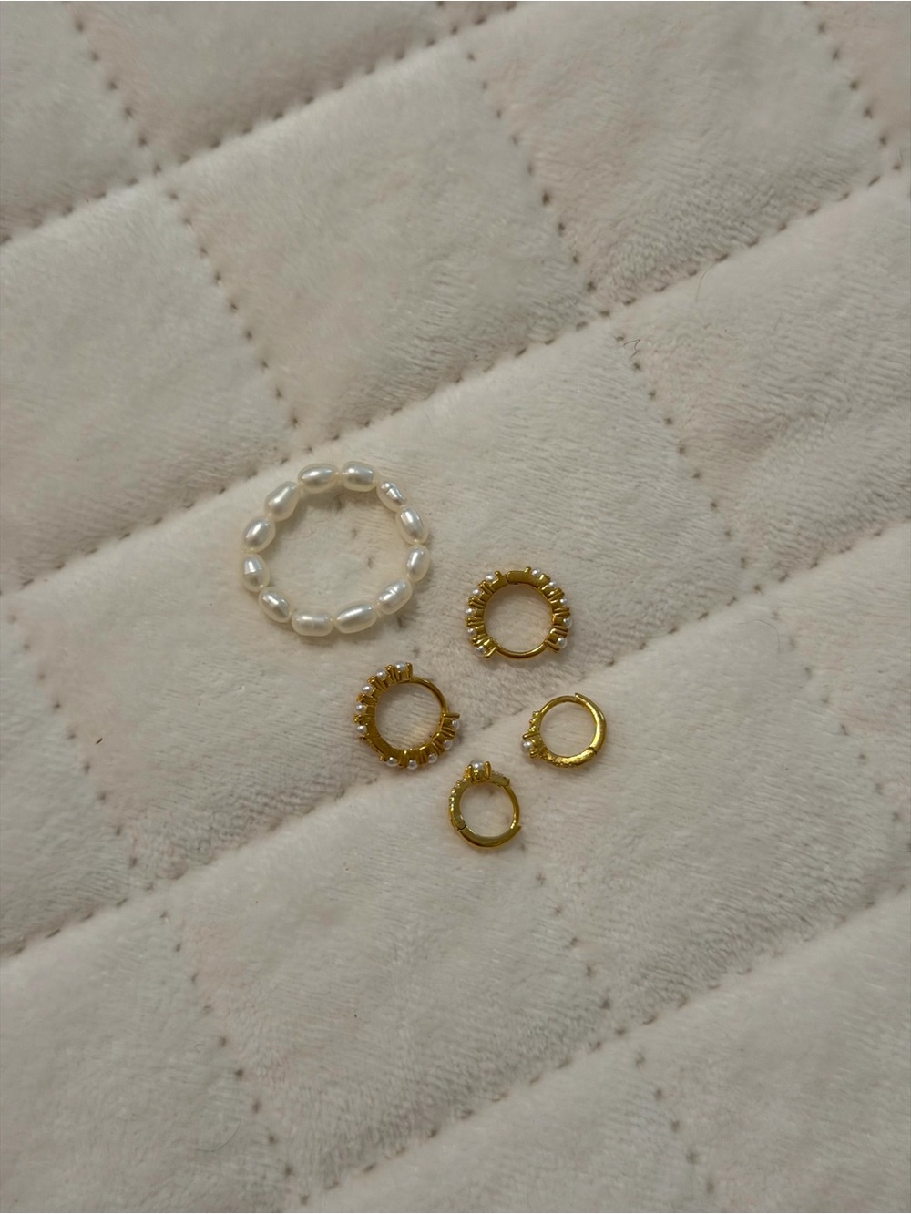 Anthropologie Gold and White Pearl Hoop Earring Set and Pearl Ring
